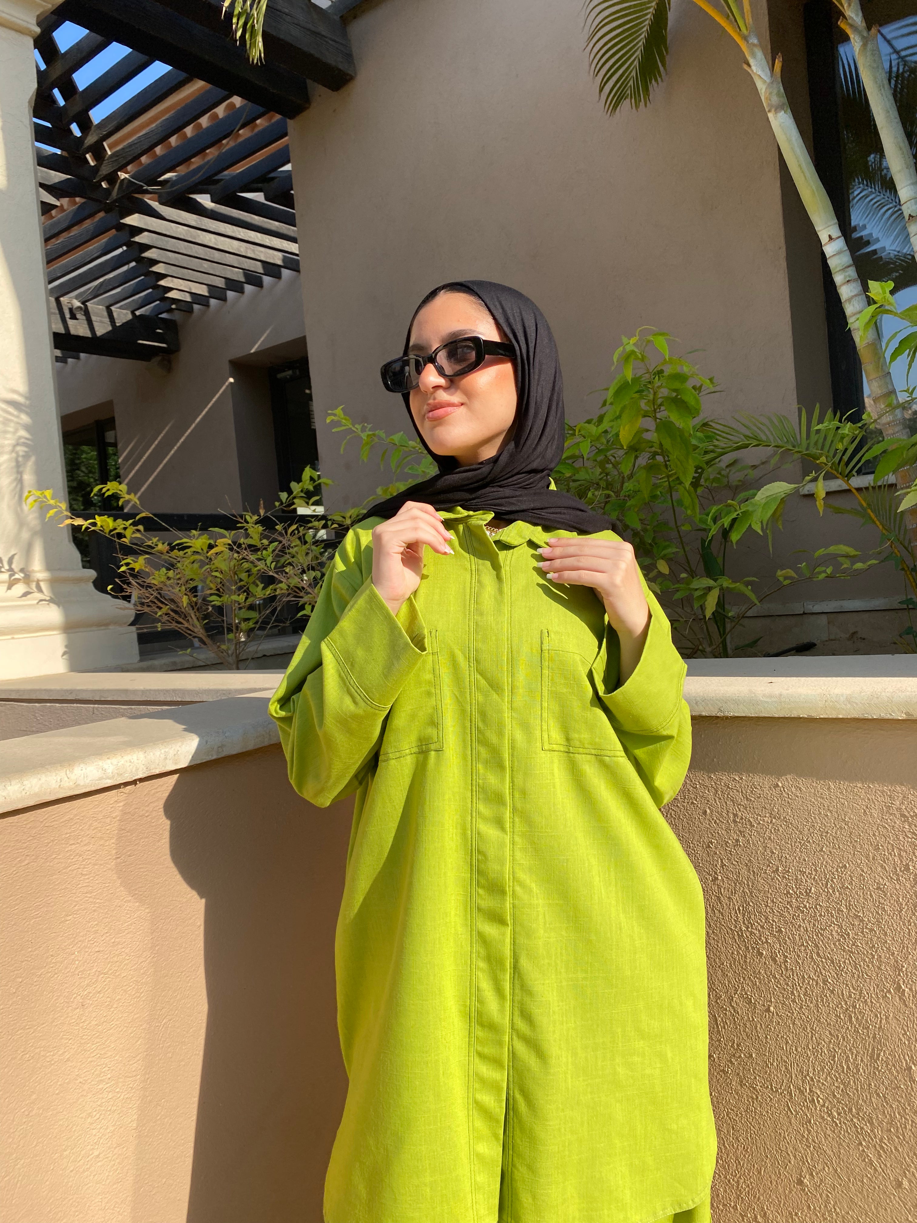 Stitched Linen Shirt - Lime