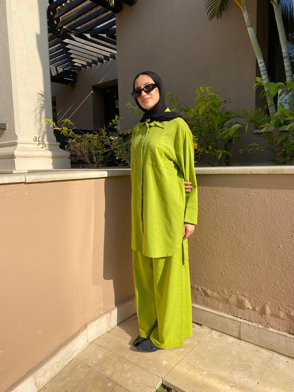 Stitched Linen Shirt - Lime