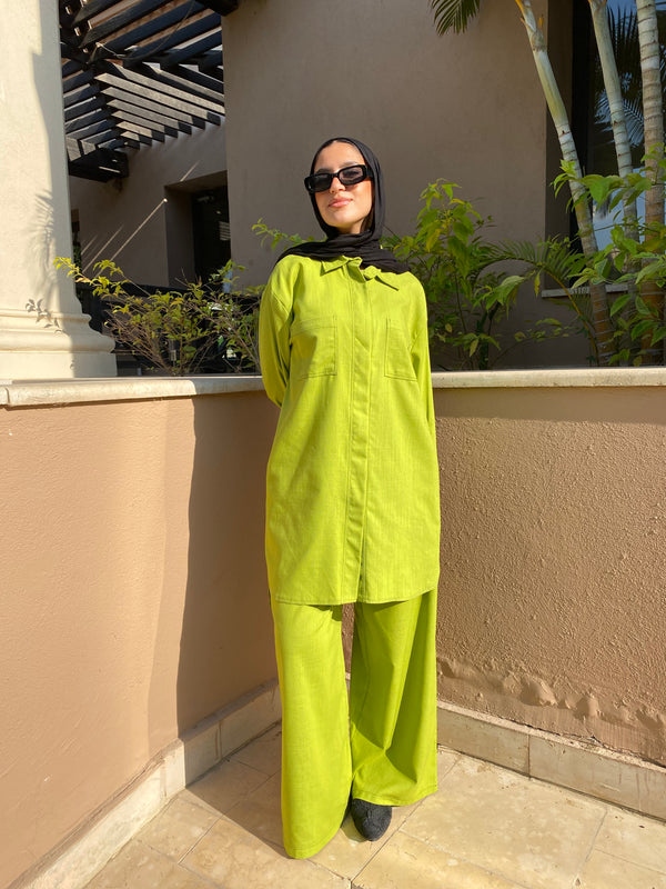 Stitched Linen Shirt - Lime