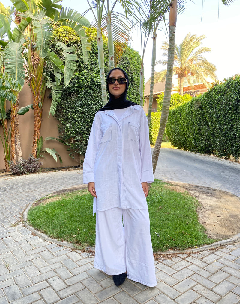 Stitched Linen Shirt - White
