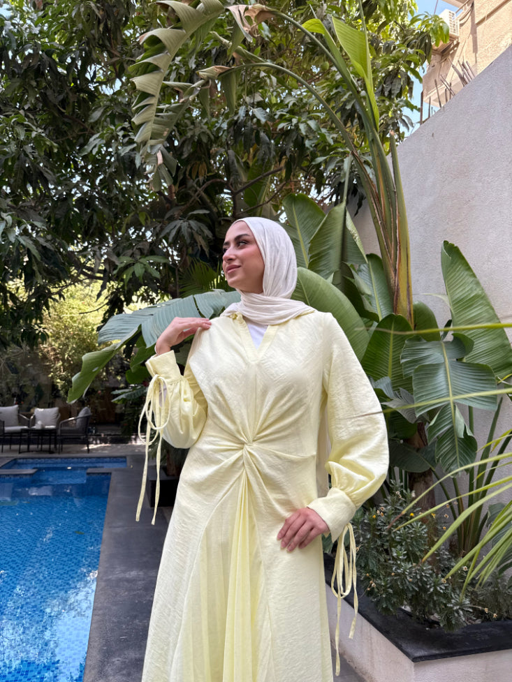 Knot Pleated Dress -Yellow