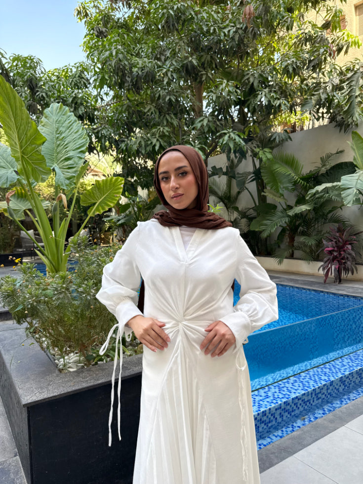 Knot Pleated Dress- White