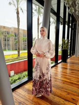 Printed Shell Satin Dress - Beige