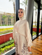 Printed Shell Satin Dress - Beige