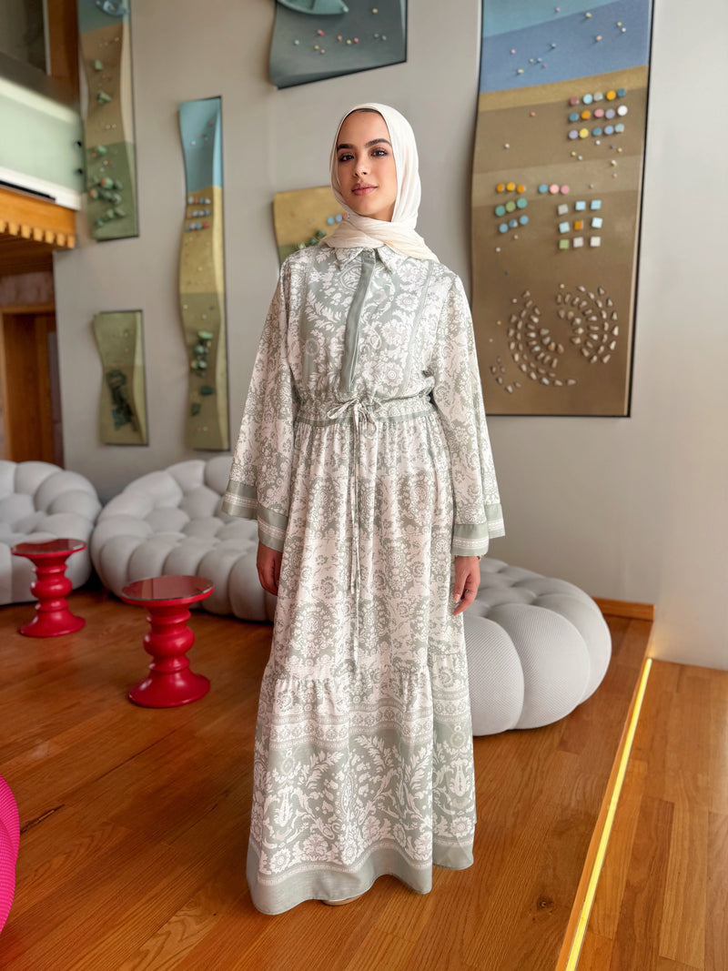 Floral Linen Dress - Mint