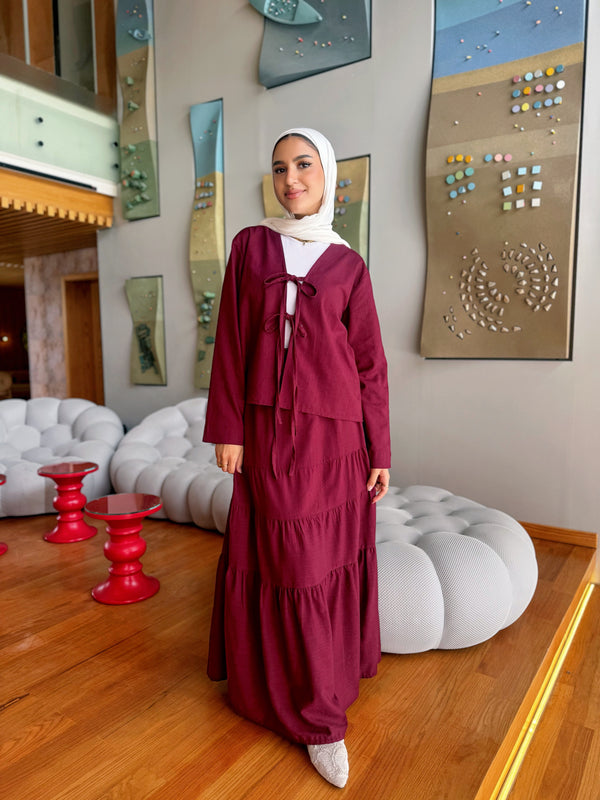 Tiered Linen Skirt - Maroon