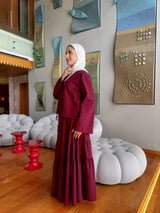 Tiered Linen Skirt - Maroon