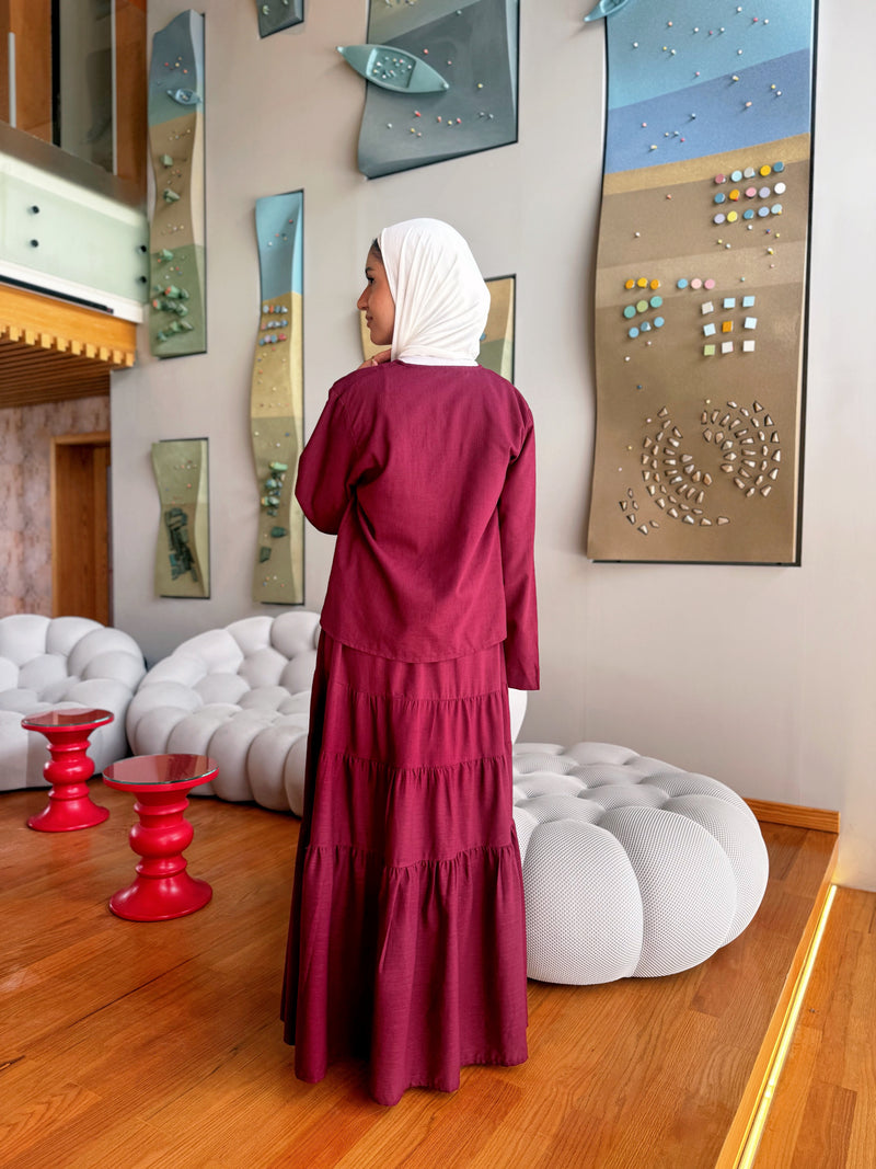 Tiered Linen Skirt - Maroon