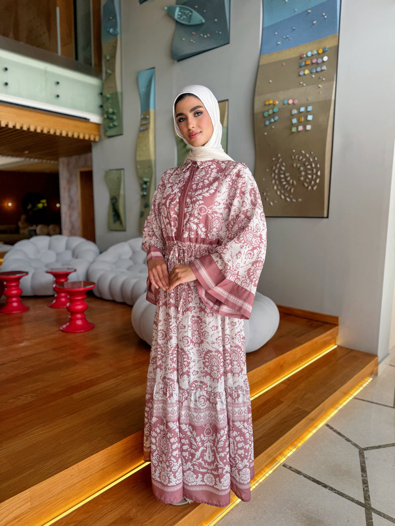 Floral Linen Dress - Brick