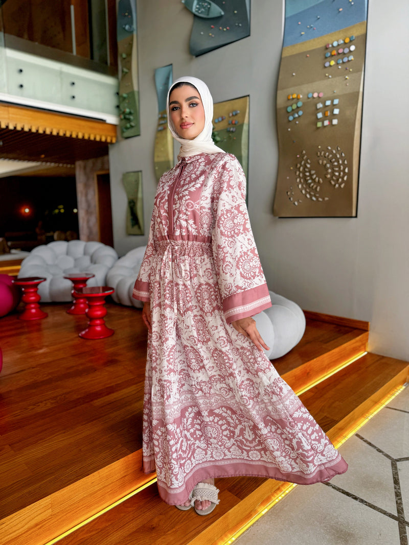 Floral Linen Dress - Brick