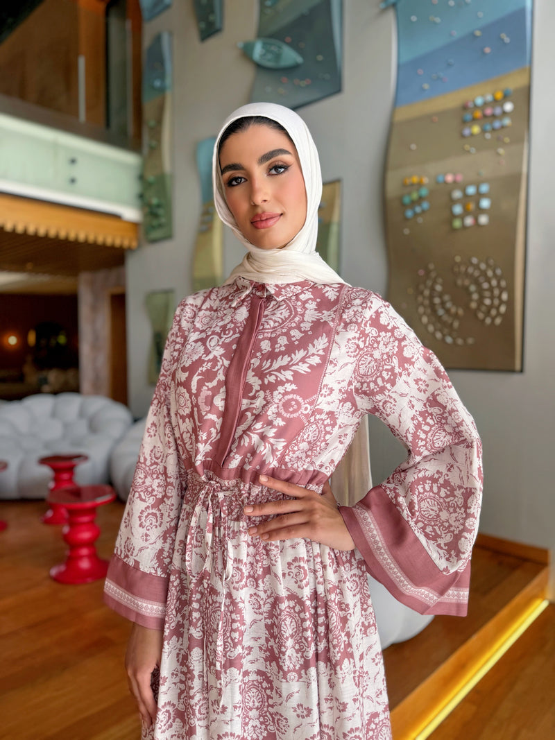 Floral Linen Dress - Brick