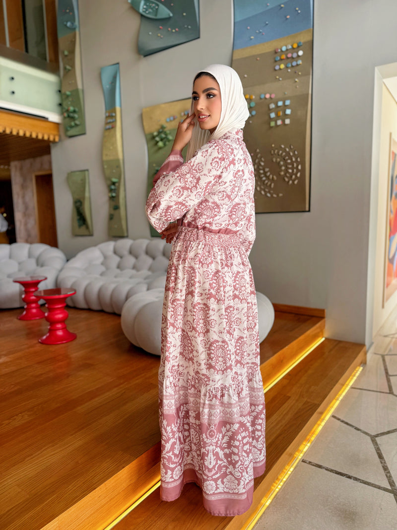 Floral Linen Dress - Brick