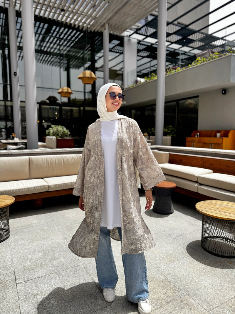 Colored Broderie Kimono - Beige