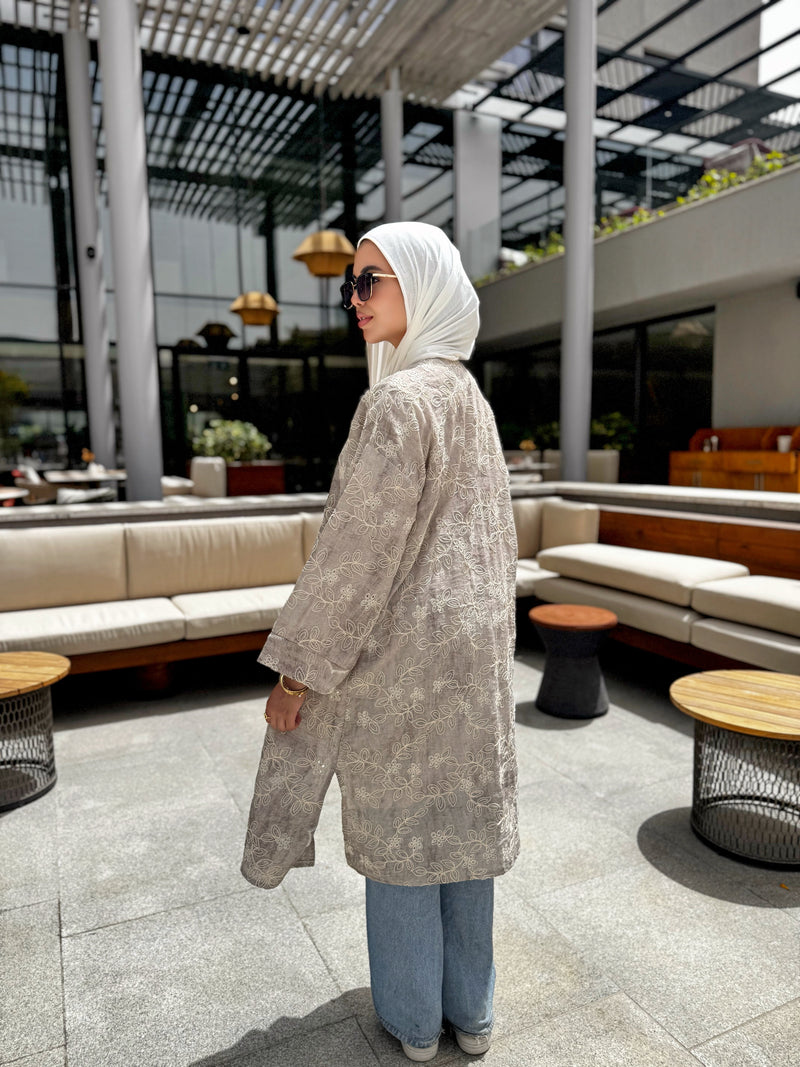 Colored Broderie Kimono - Beige