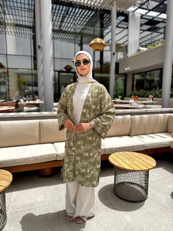 Colored Broderie Kimono - Olive