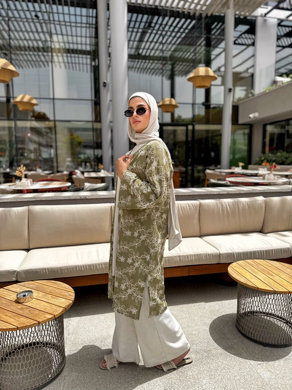 Colored Broderie Kimono - Olive
