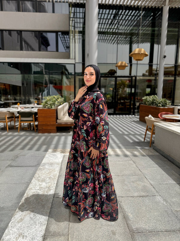 Tiered Chiffon Dress - Black