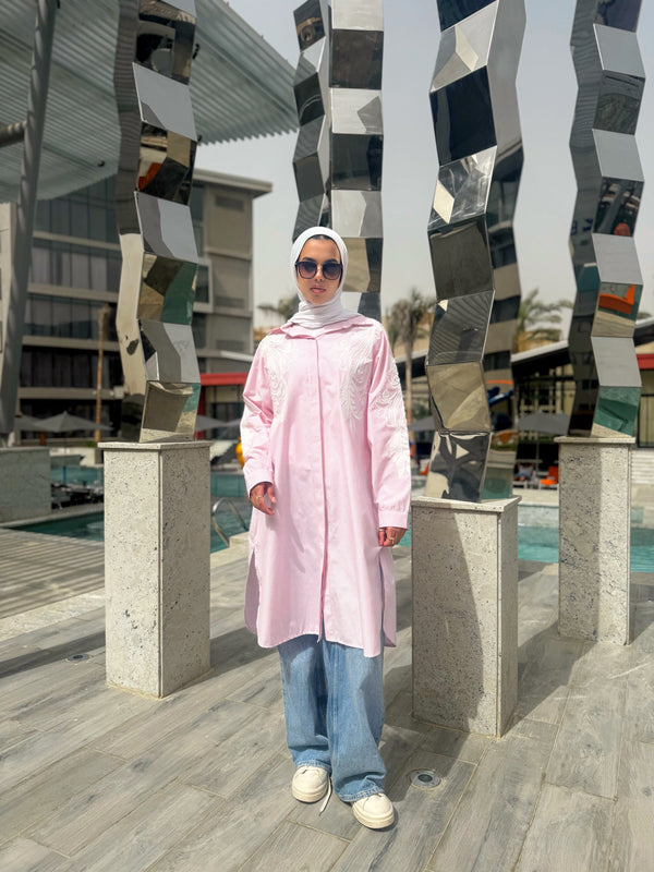 Stripes Embroidered Shirt - Pink