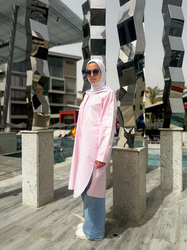 Stripes Embroidered Shirt - Pink