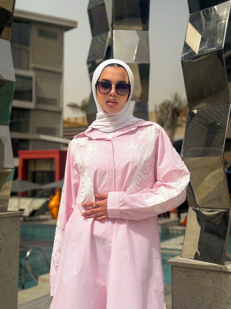 Stripes Embroidered Shirt - Pink