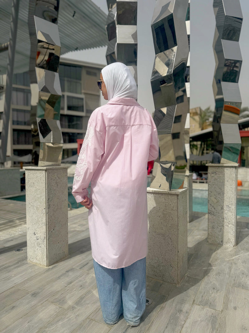 Stripes Embroidered Shirt - Pink