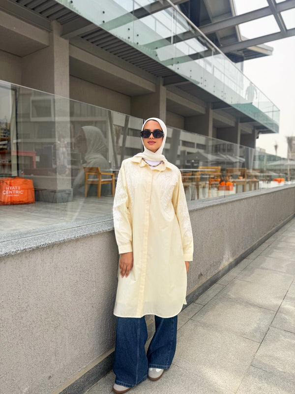 Stripes Embroidered Shirt - Yellow