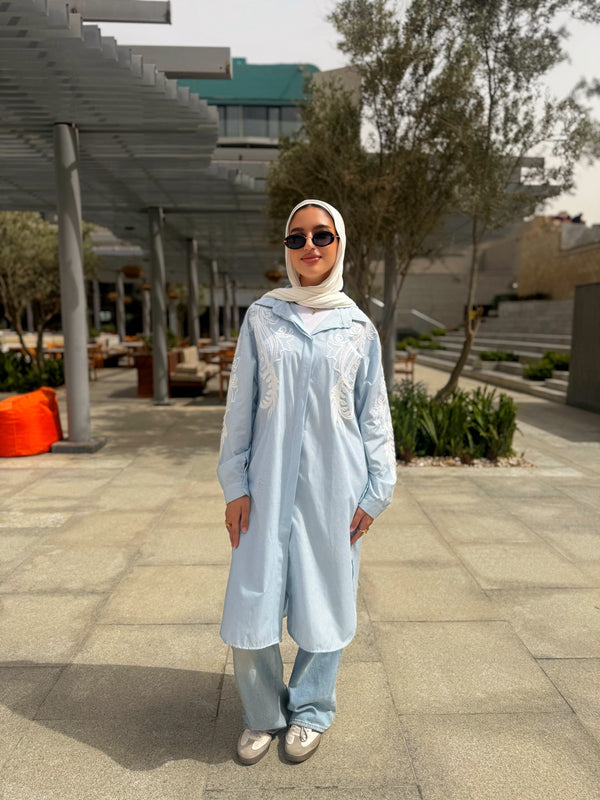 Stripes Embroidered Shirt - Baby Blue