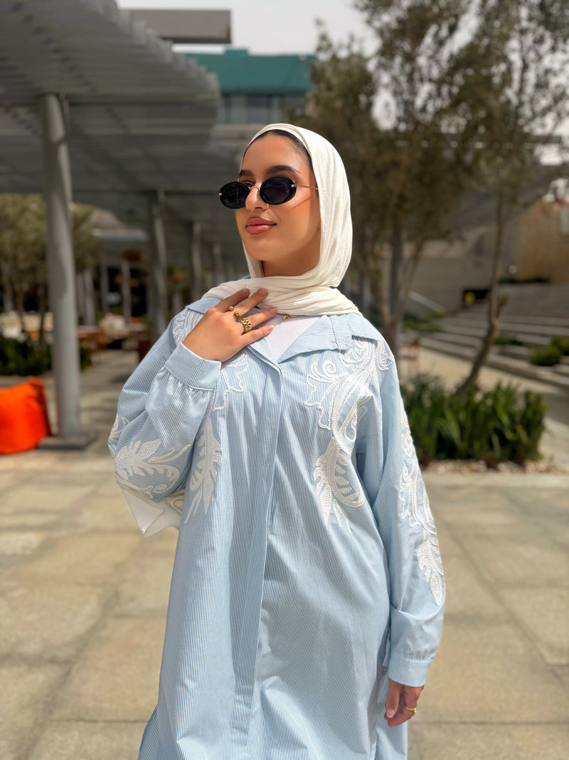 Stripes Embroidered Shirt - Baby Blue
