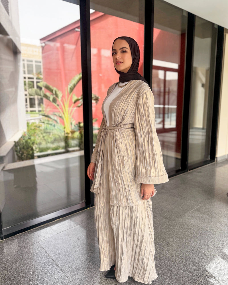 Metallic Pleated Cardigan - Grey