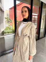 Metallic Pleated Cardigan - Grey