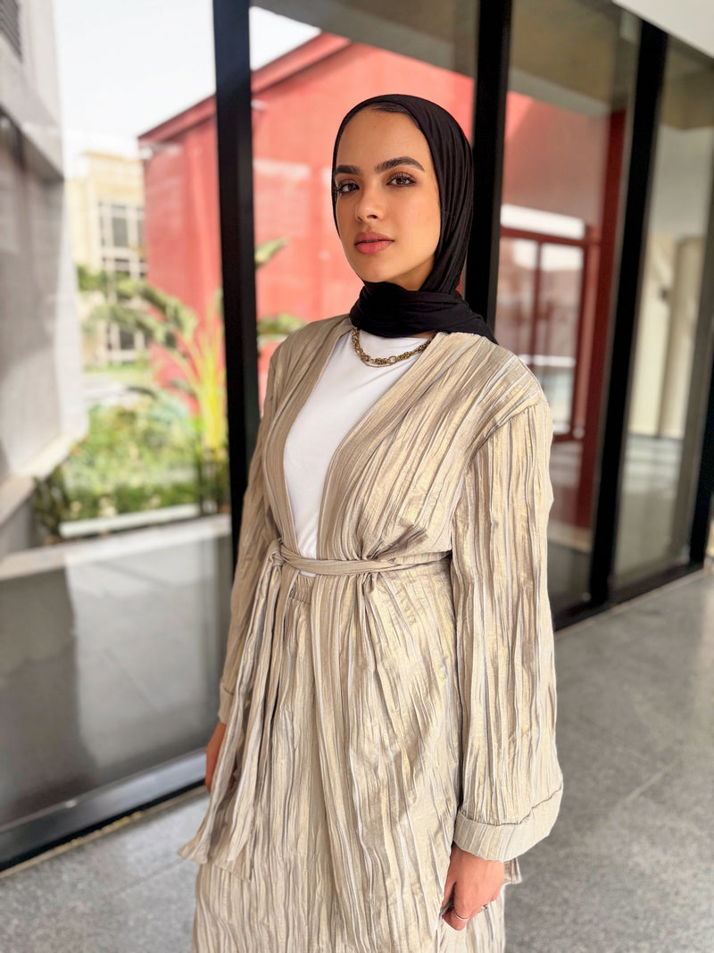 Metallic Pleated Cardigan - Grey