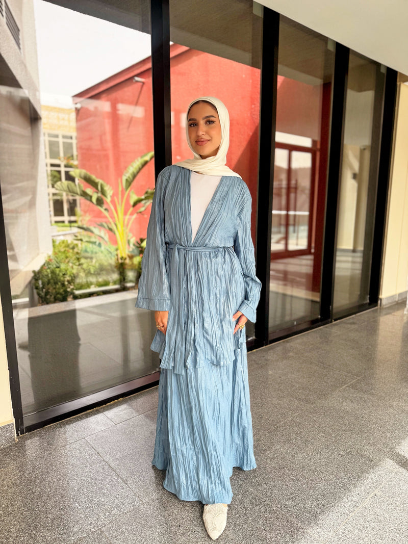 Metallic Pleated Cardigan - Blue