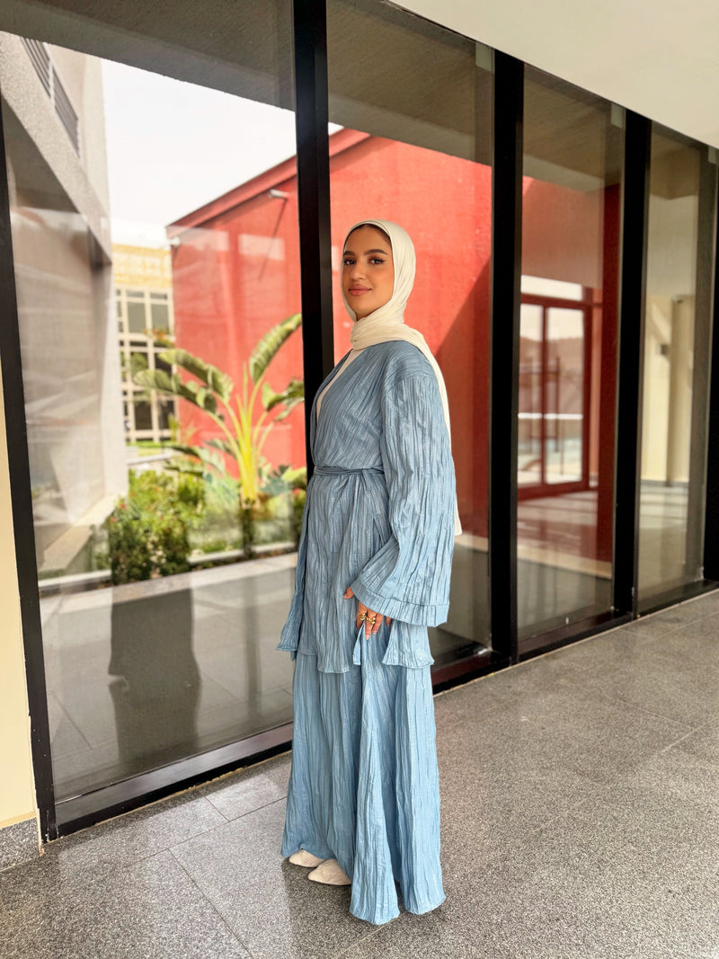 Metallic Pleated Cardigan - Blue