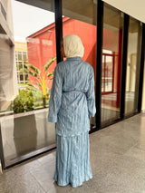 Metallic Pleated Cardigan - Blue