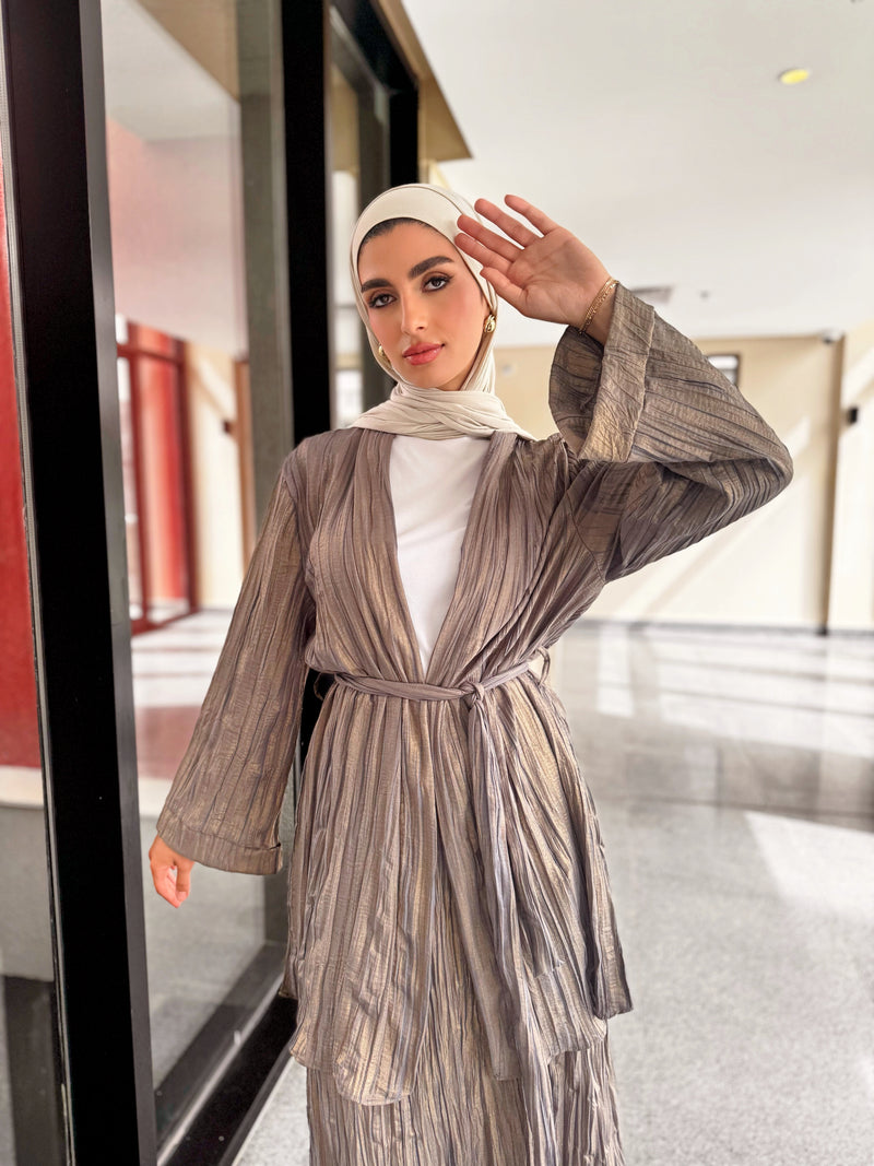 Metallic Pleated Cardigan - Gold
