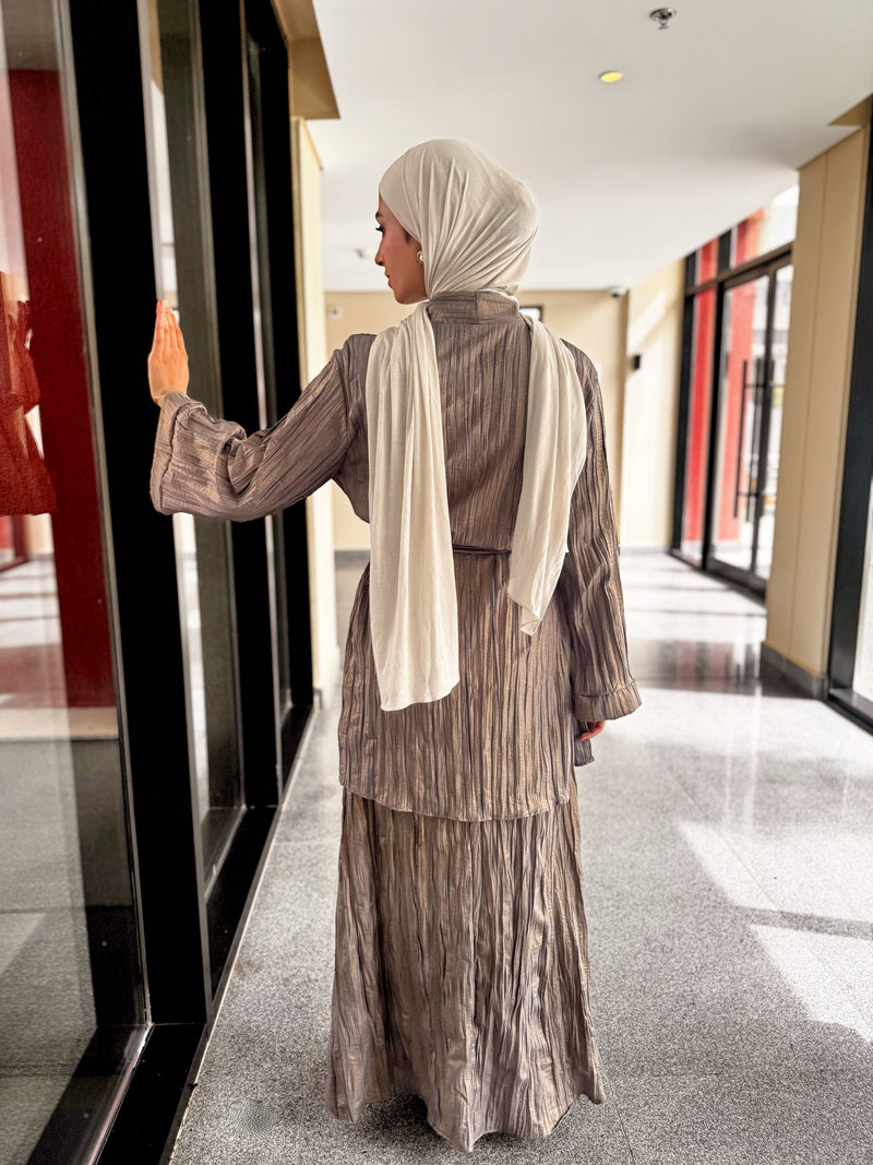 Metallic Pleated Cardigan - Gold