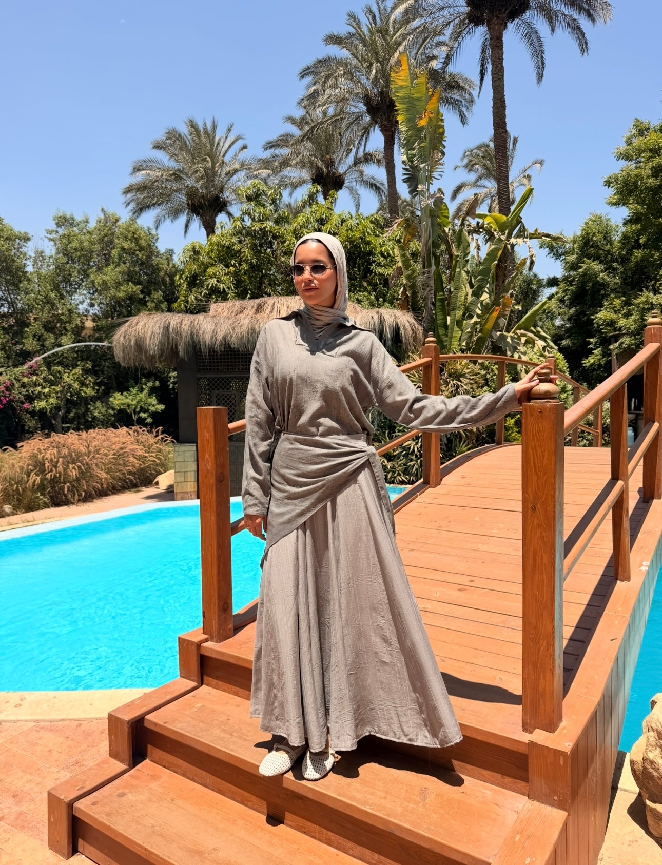 Panels Skirt With Scarf -Grey