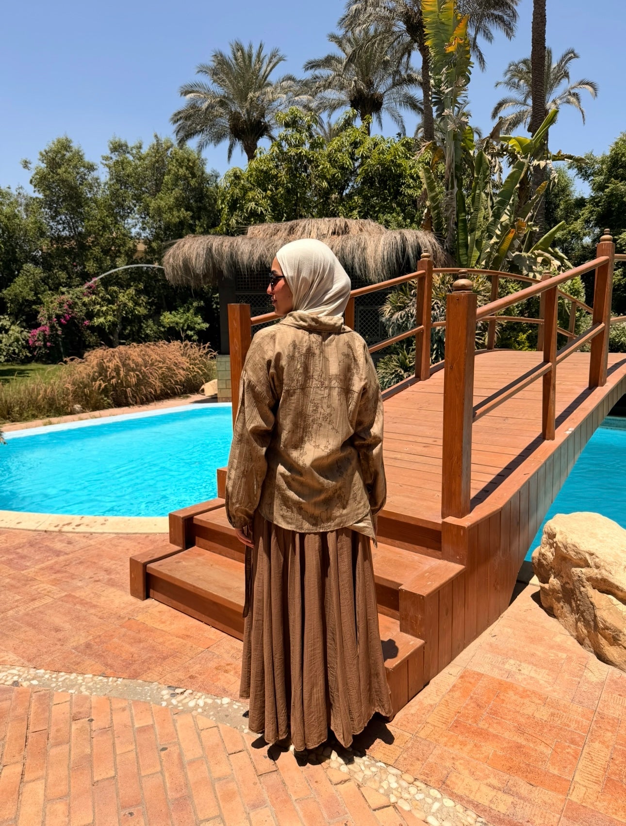 Panels Skirt With Scarf -Brown