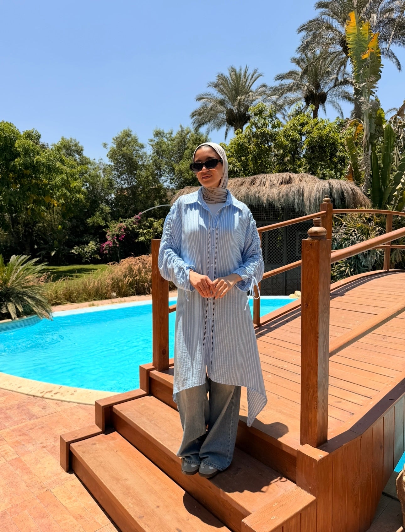 Asymmetrical Strass Linen Shirt -blue