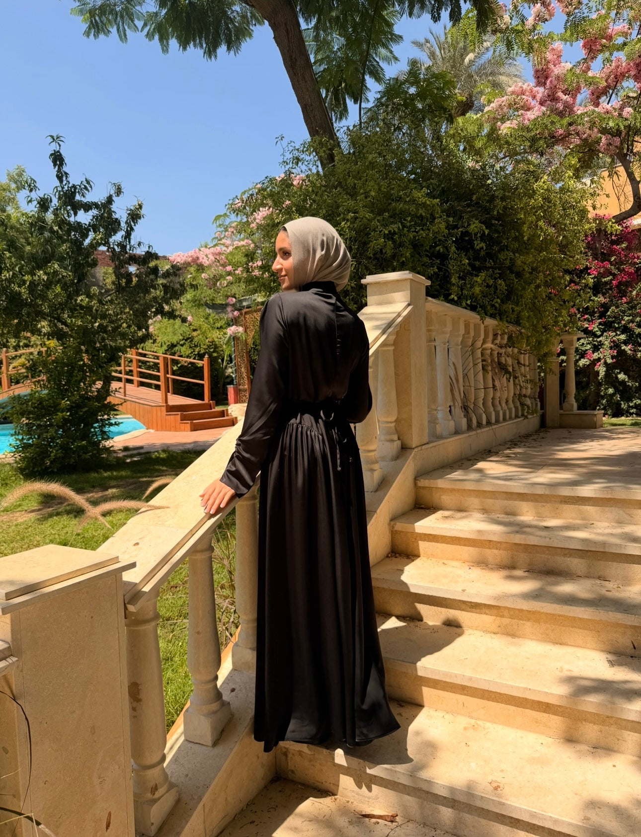 Draped Satin Dress -Black