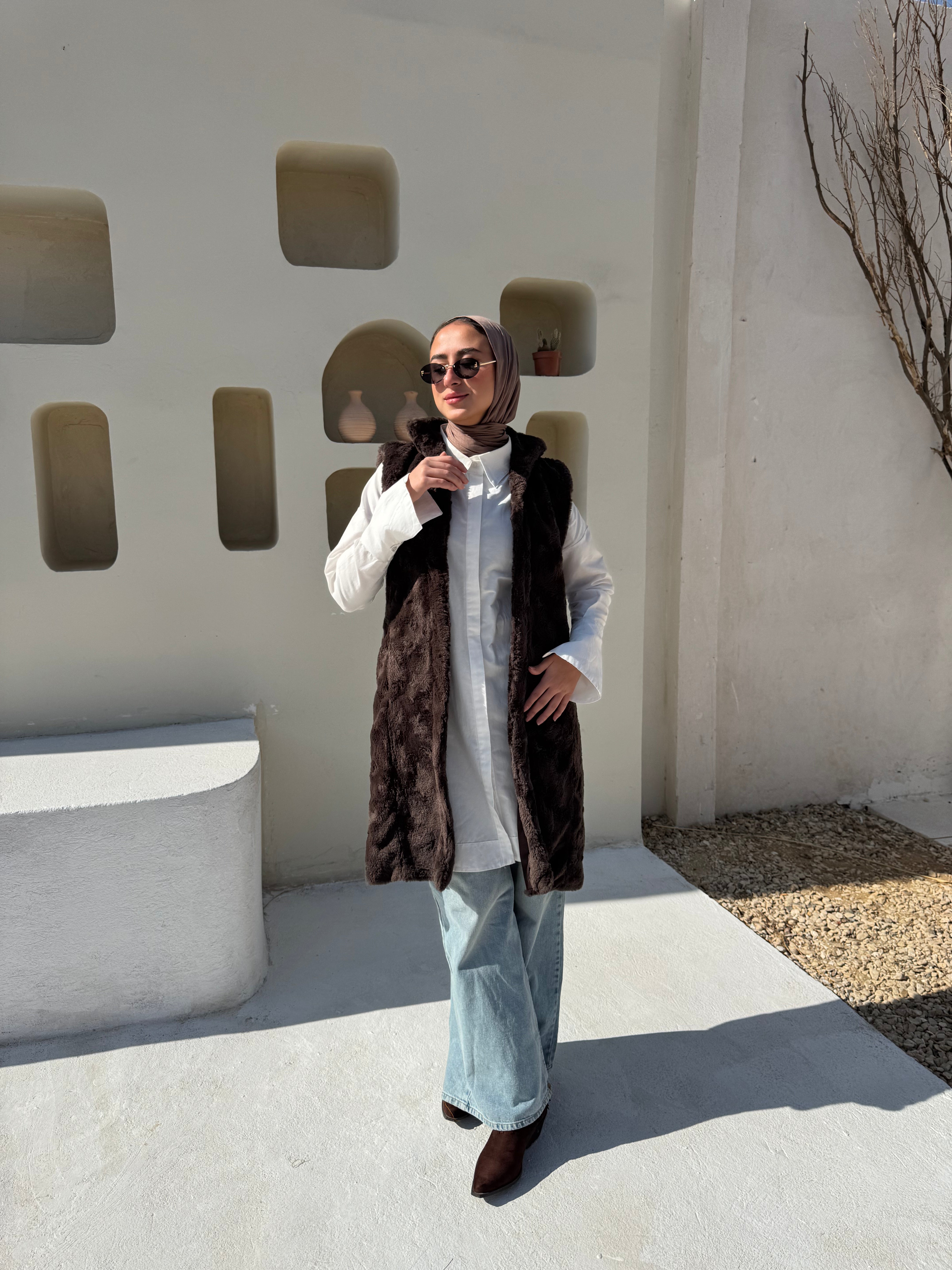 Faux Fur Vest - Brown