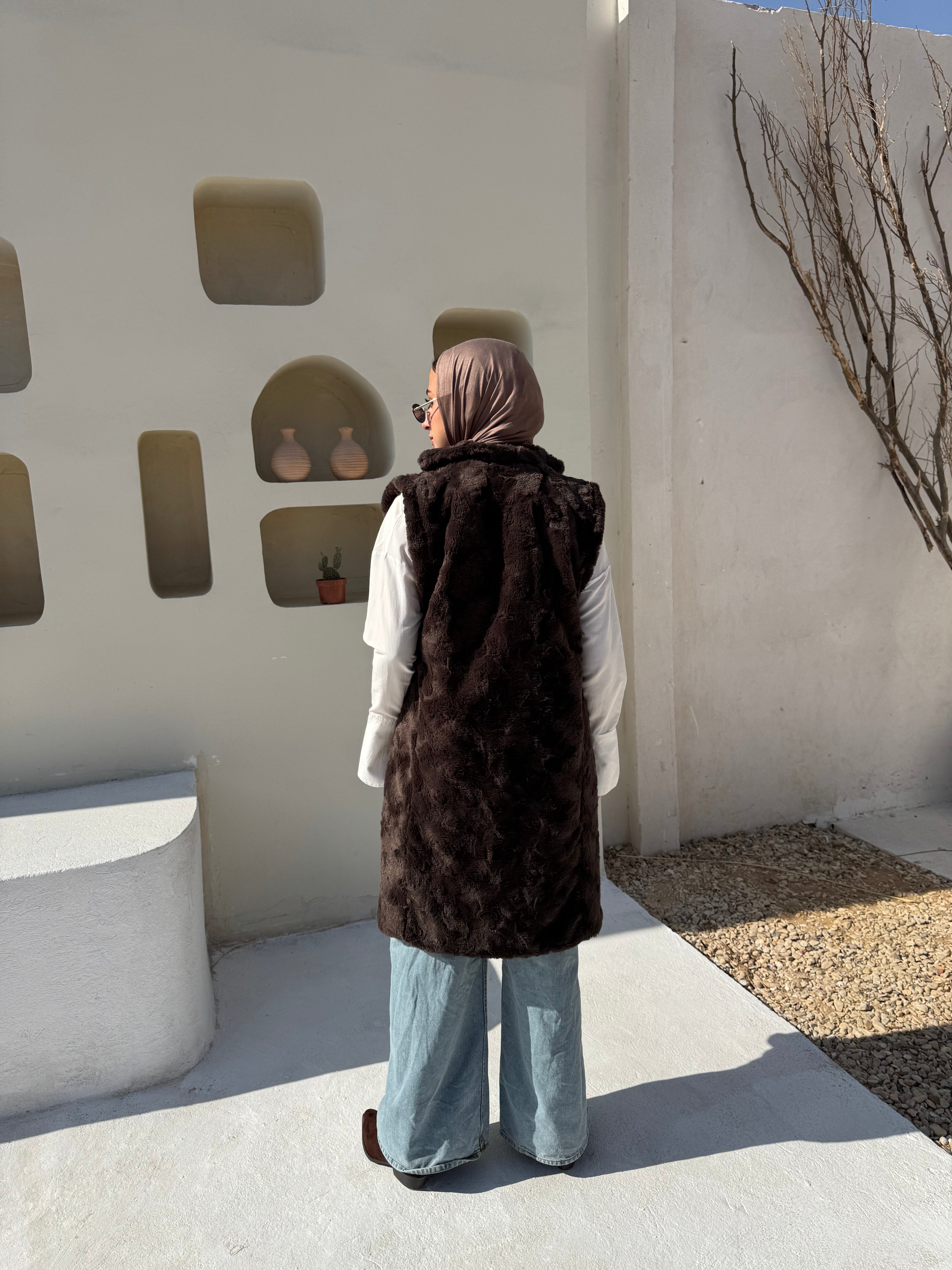 Faux Fur Vest - Brown