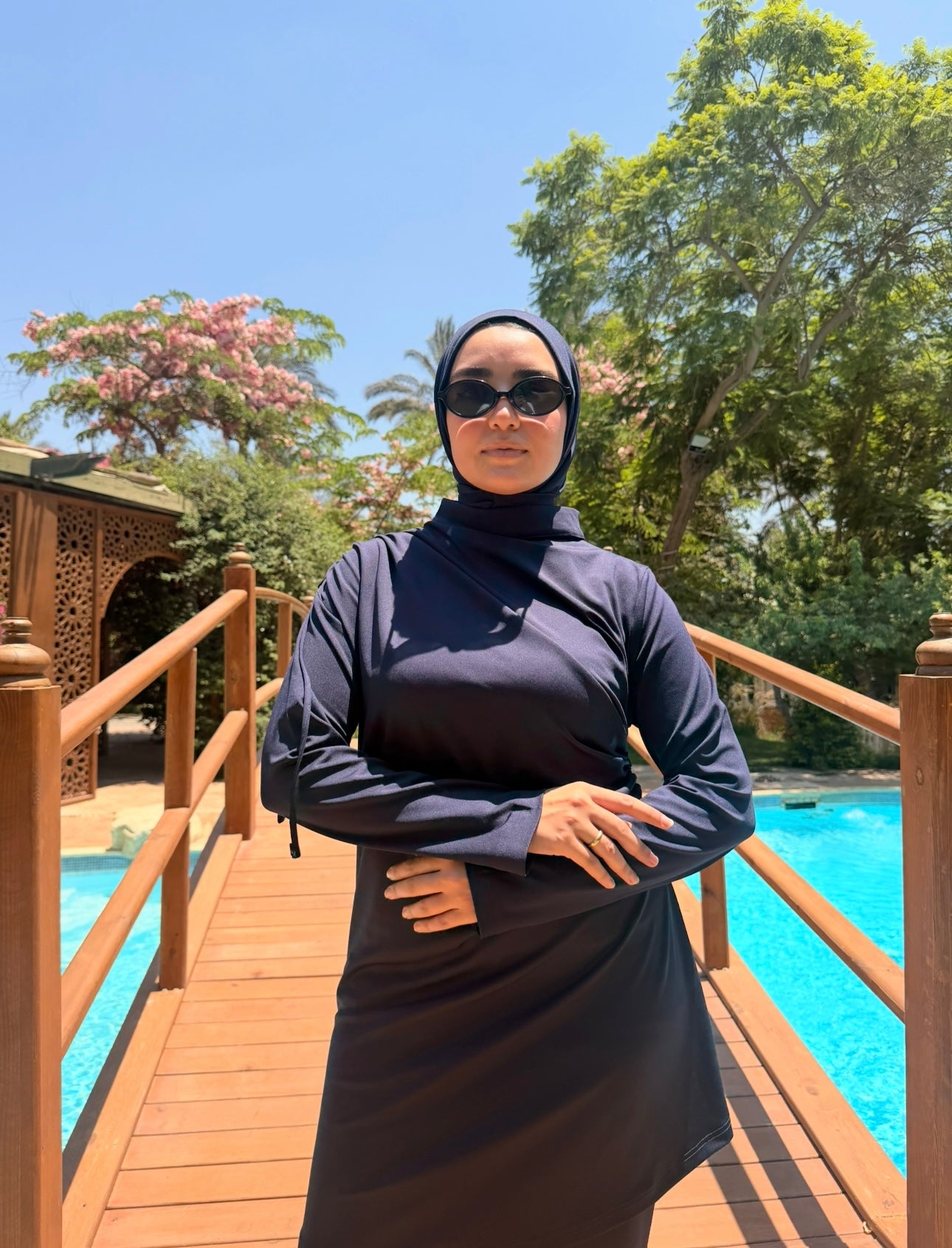 Burkini Draped With Drawstrings -Navy