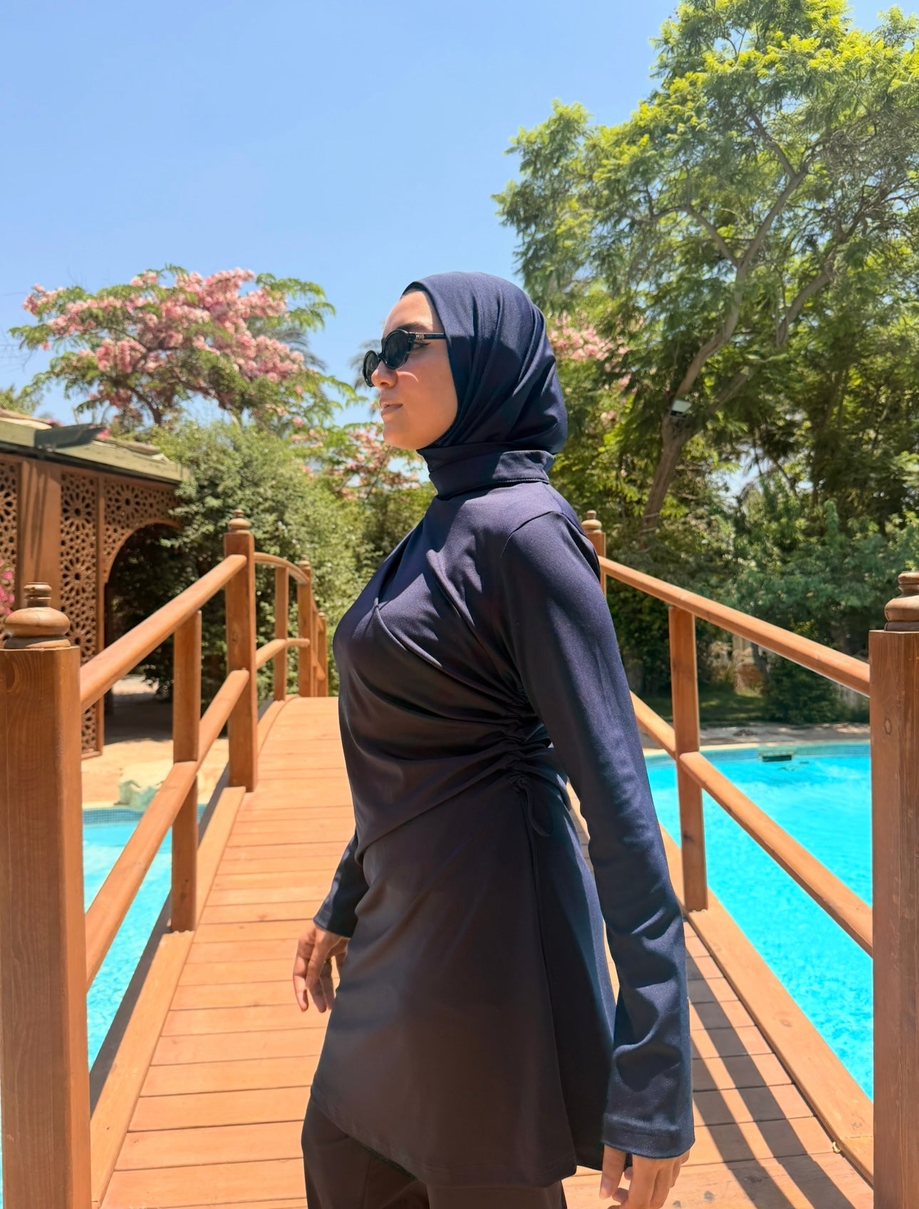 Burkini Draped With Drawstrings -Navy