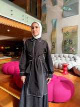 Piping Cropped Shirt - Black