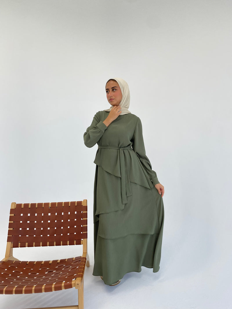 Accordion Layers Dress - Olive