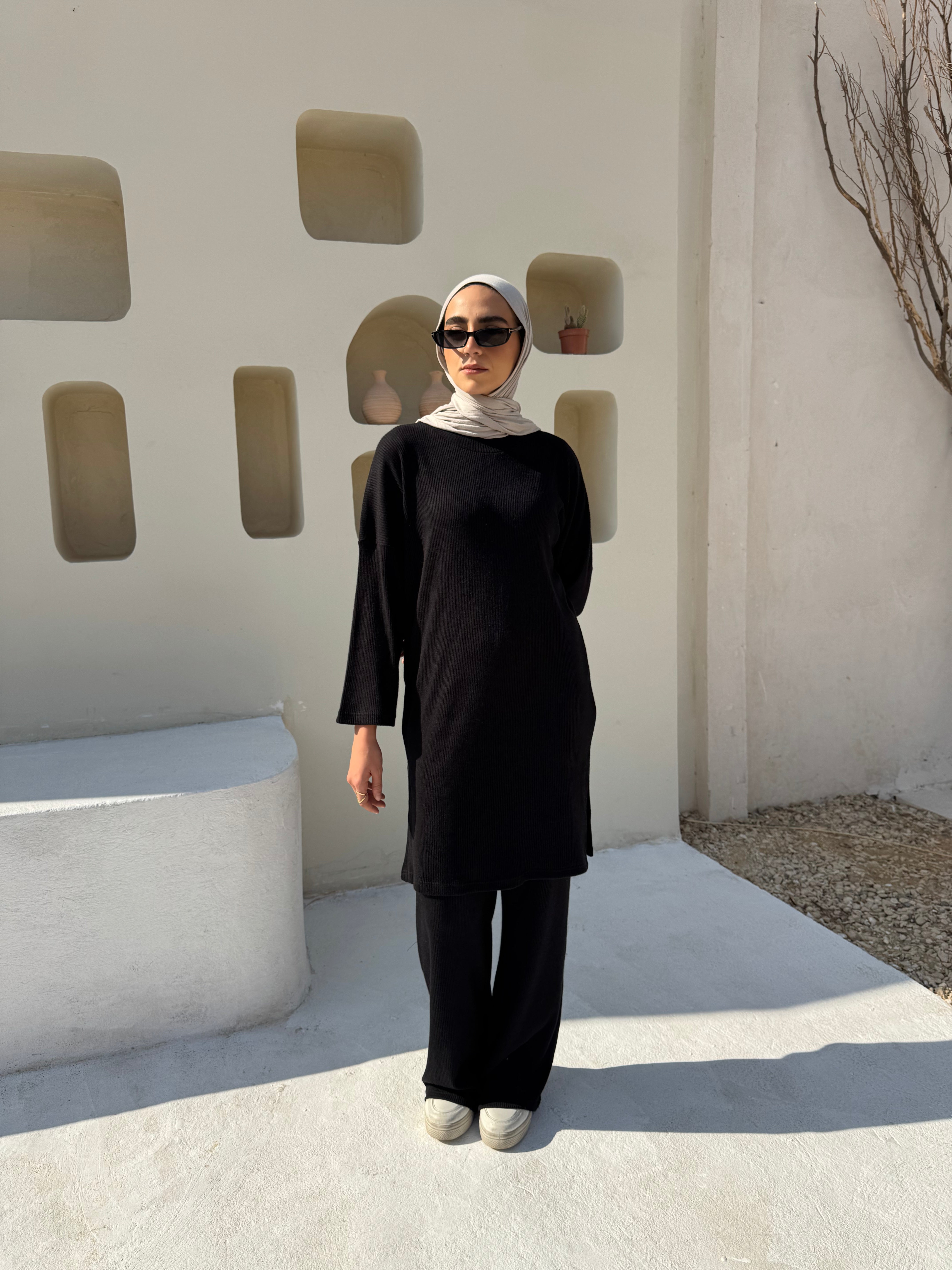 Oversize Ribbed Sweatshirt - Black