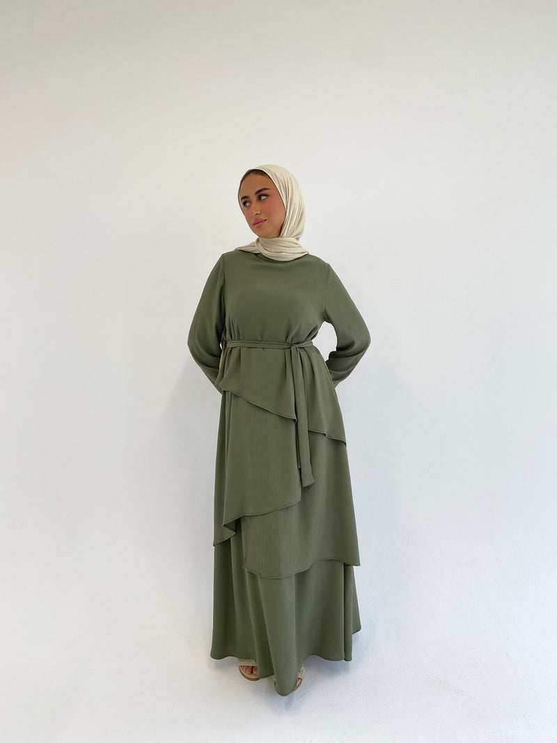 Accordion Layers Dress - Olive