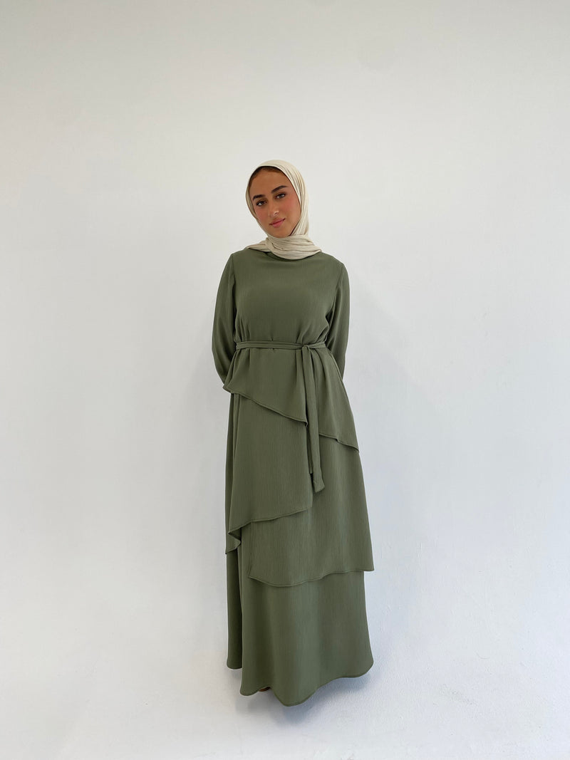 Accordion Layers Dress - Olive