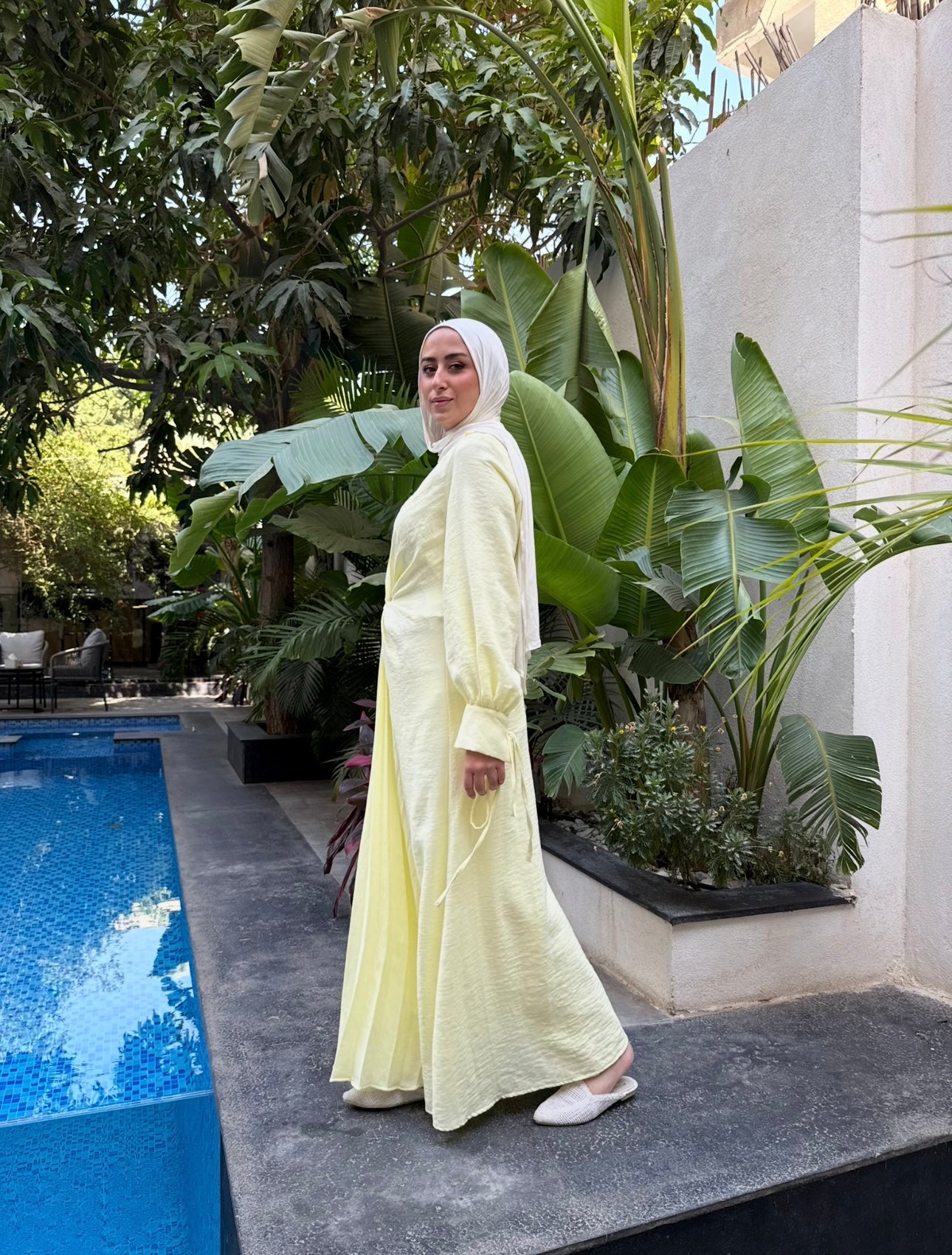 Knot Pleated Dress -Yellow